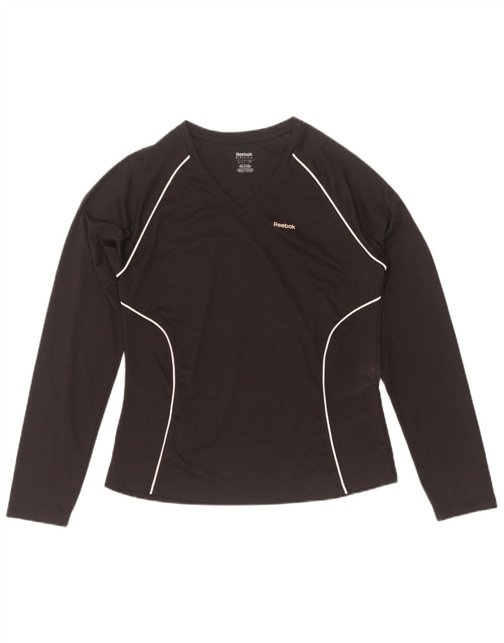 Reebok Damen Top Langarm UK 12 Medium Schwarz Polyester