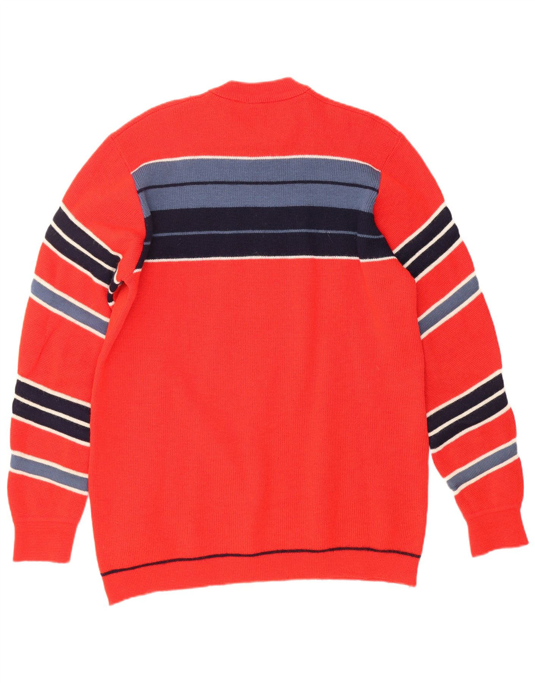 VINTAGE Mens Crew Neck Jumper Sweater Medium Red Striped Wool