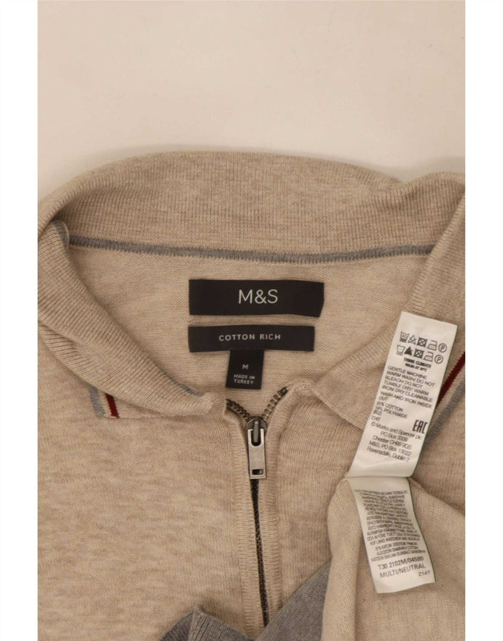 Marks & Spencer Herren-Pullover mit Rollkragen, Mittelbeige, Farbblock
