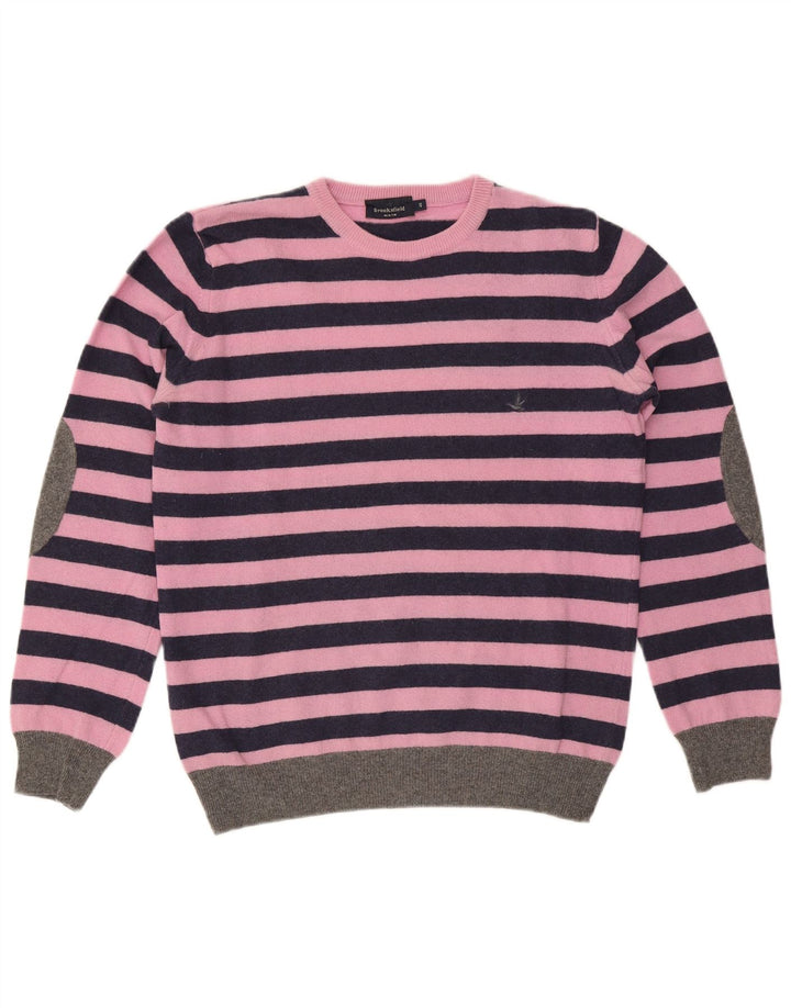 Brooksfield Herren-Pullover mit Rundhalsausschnitt, IT 46, kleine rosa gestreifte Wolle