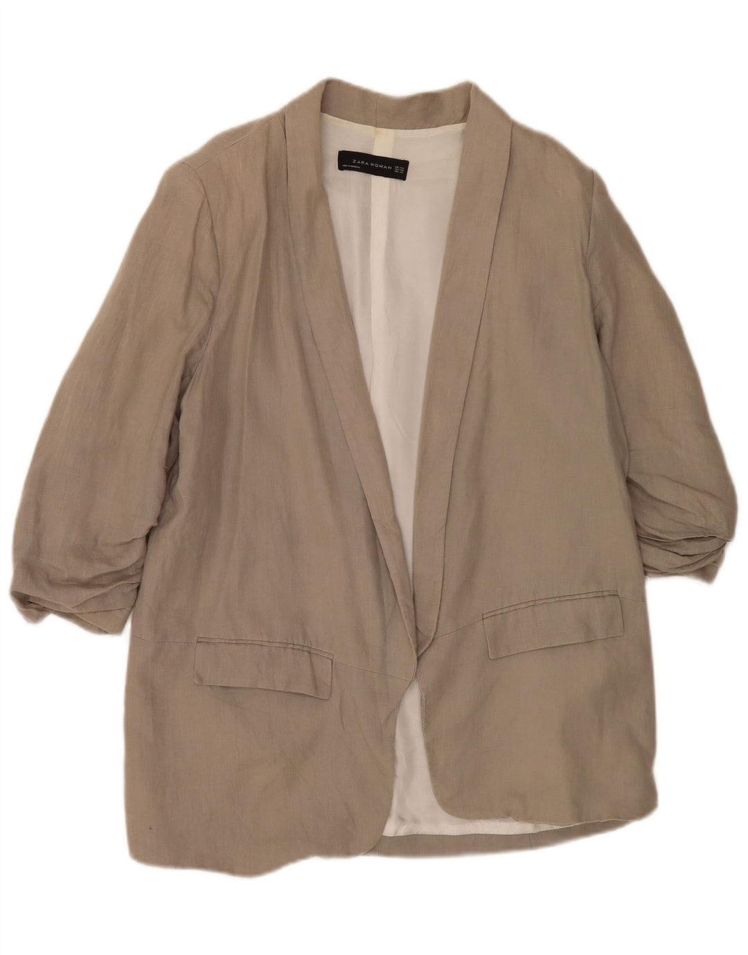 Zara Damen 3/4-Ärmel offener Blazer Jacke UK 22 2XL Graue Viskose