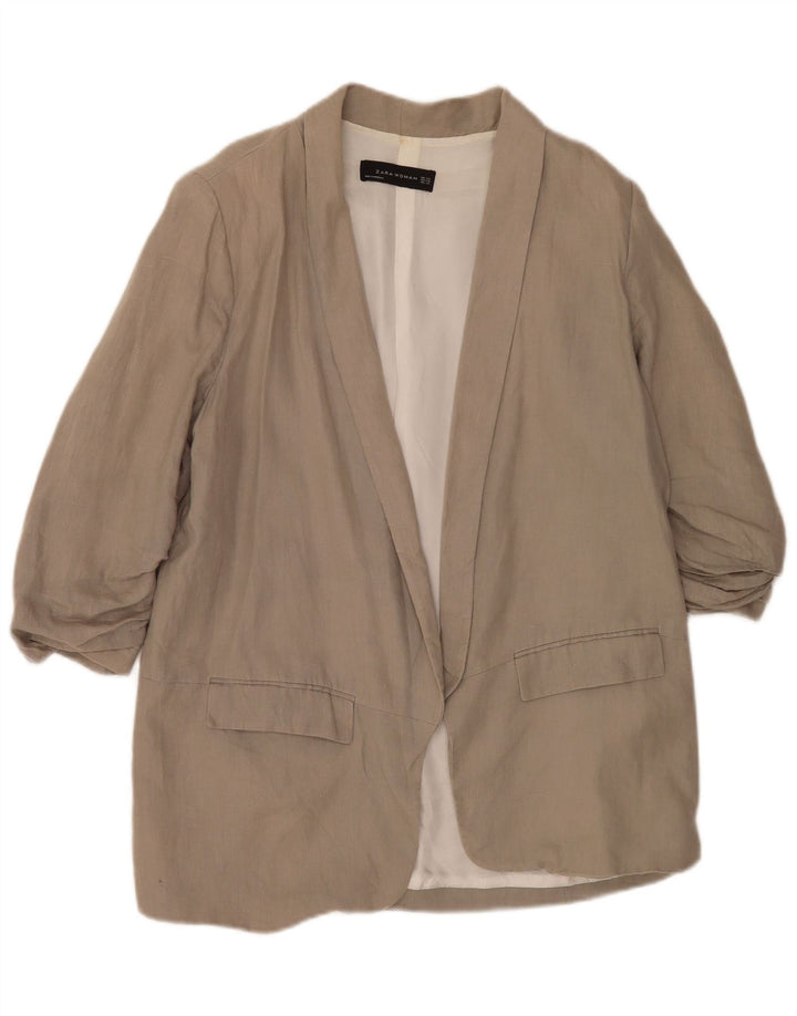 Zara Damen 3/4-Ärmel offener Blazer Jacke UK 22 2XL Graue Viskose