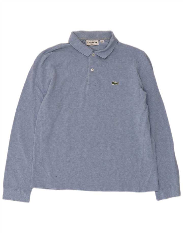Lacoste Herren-Langarm-Poloshirt mit klassischer Passform, Größe 4, mittelblau meliert