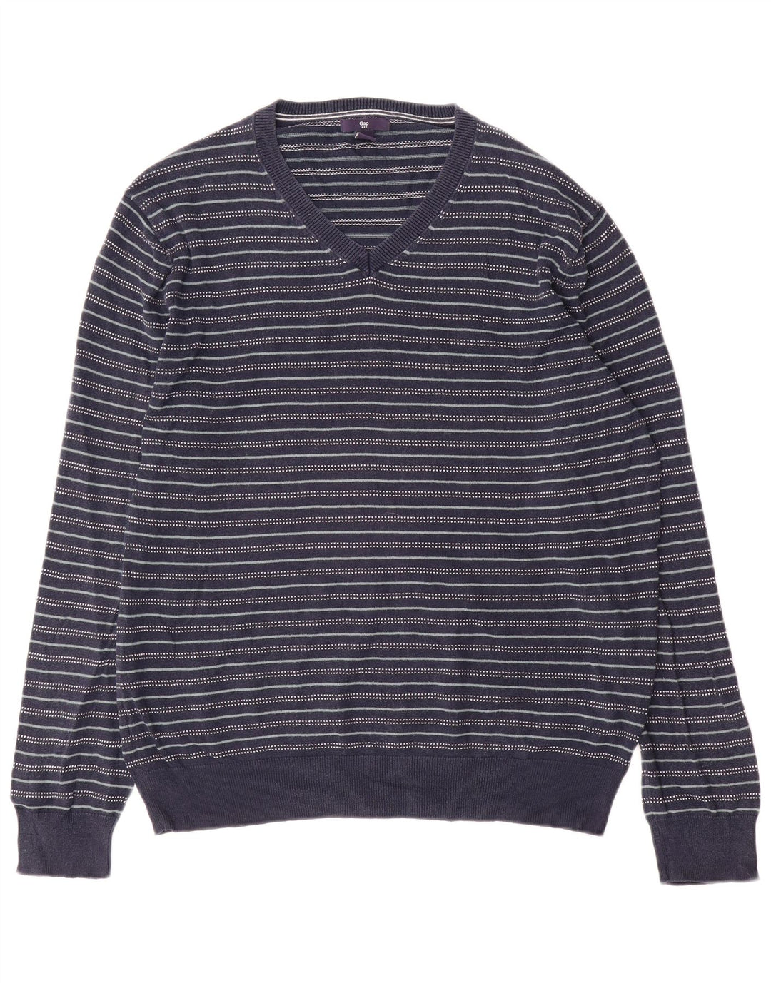 Gap Herren-Pullover mit V-Ausschnitt aus mittelblauer, gestreifter Baumwolle