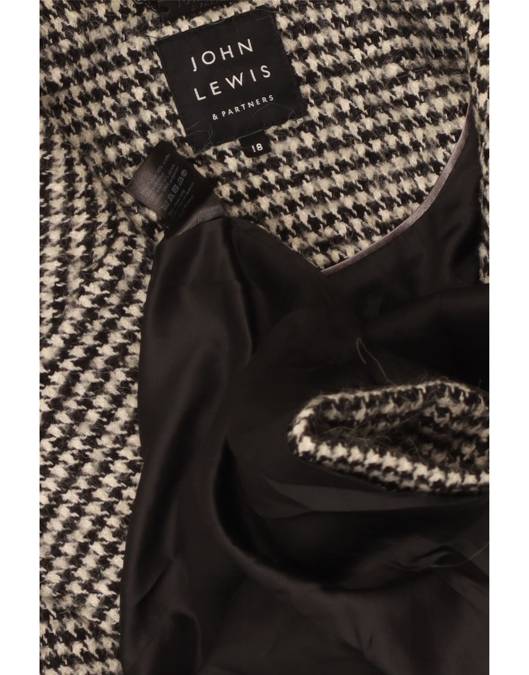 John Lewis Damen Übergroßer zweireihiger Mantel UK 18 XL Schwarzer Hahnentritt