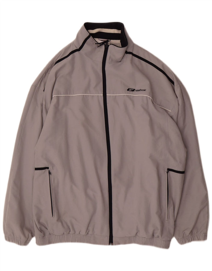 Reebok Herren-Trainingsanzugoberteil mit Grafik, groß, graues Farbblock-Polyester