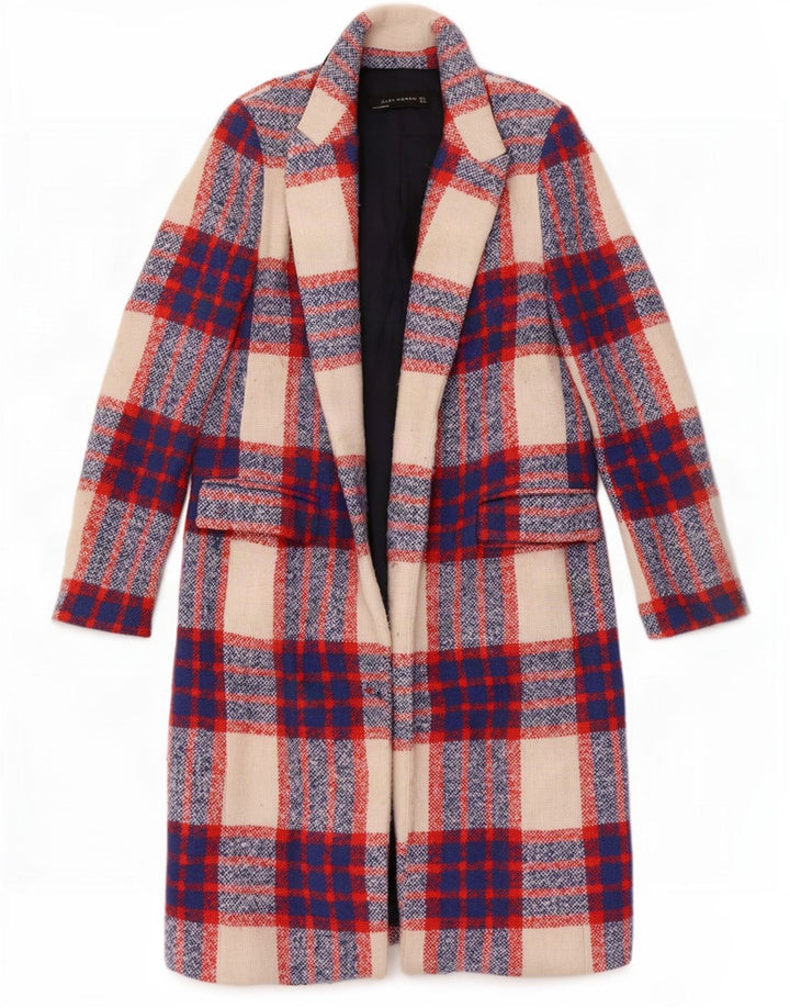 Zara Womens Open Overcoat UK 10 Small Mehrfarbig kariertes Acryl