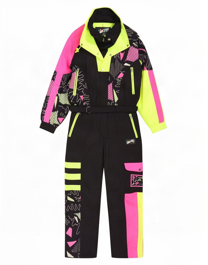 Vintage Herren-Skioverall, groß, mehrfarbig, Farbblock