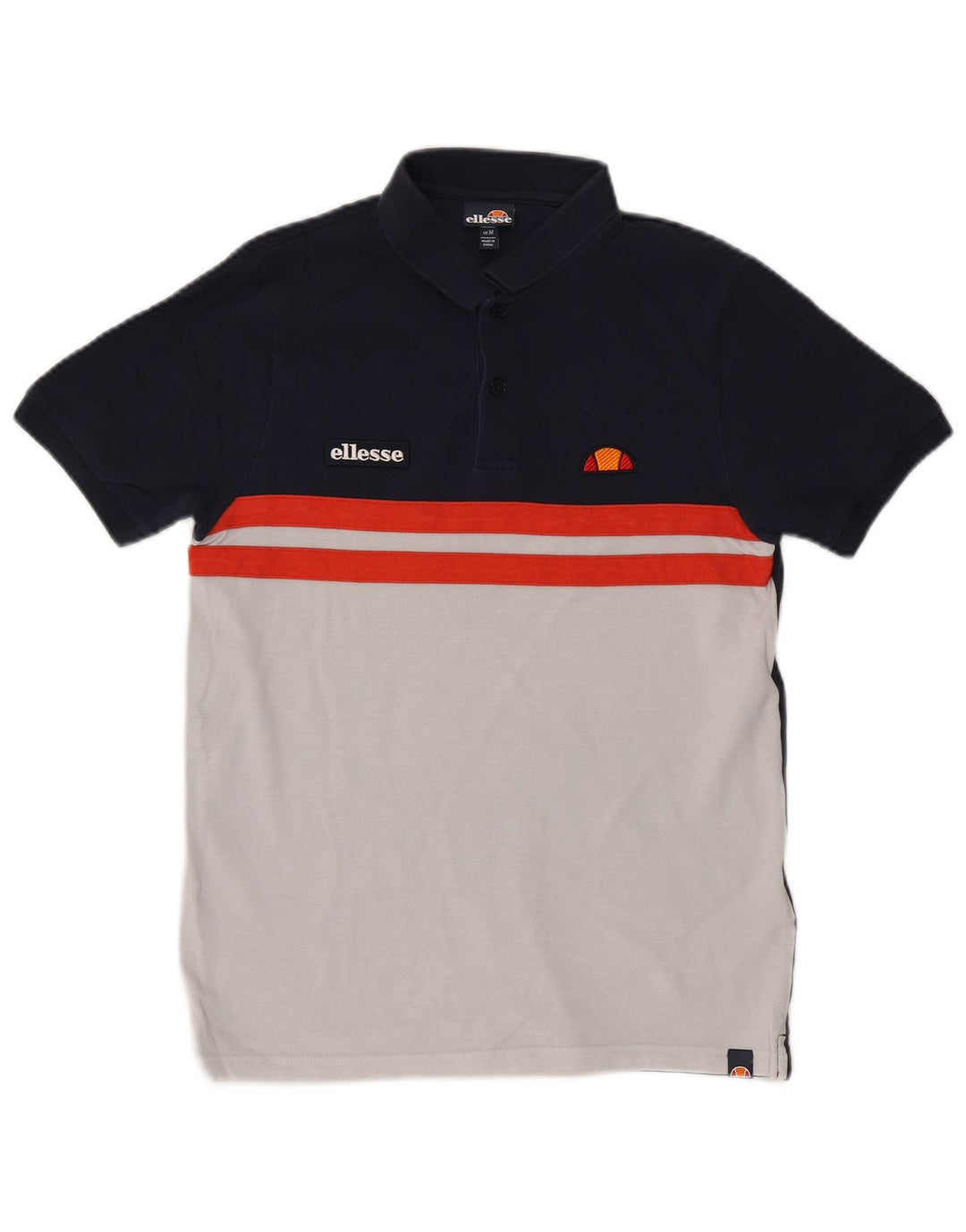 Ellesse Herren-Poloshirt aus mittelblauer, marineblauer Colourblock-Baumwolle