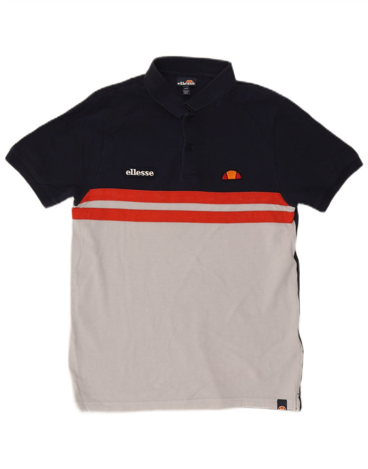 Ellesse Herren-Poloshirt aus mittelblauer, marineblauer Colourblock-Baumwolle