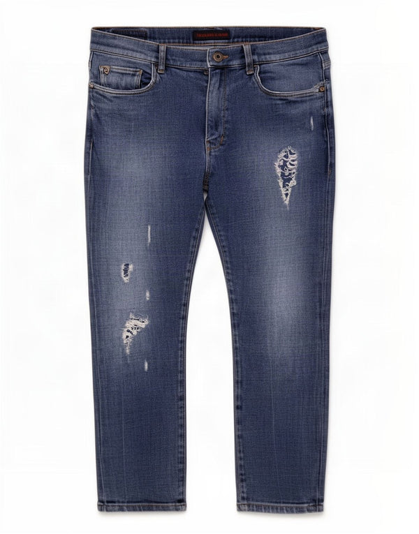 Trussardi Womens Distressed Straight Jeans W34 L28 Blue Cotton