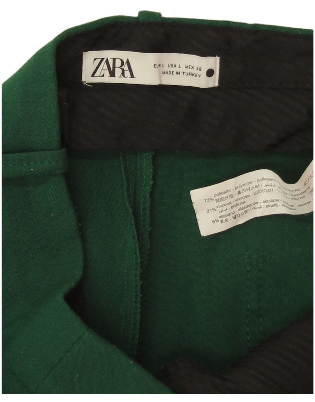 Gerade geschnittene Damenhose von Zara, Größe L, W30, L24, Grün, Polyester