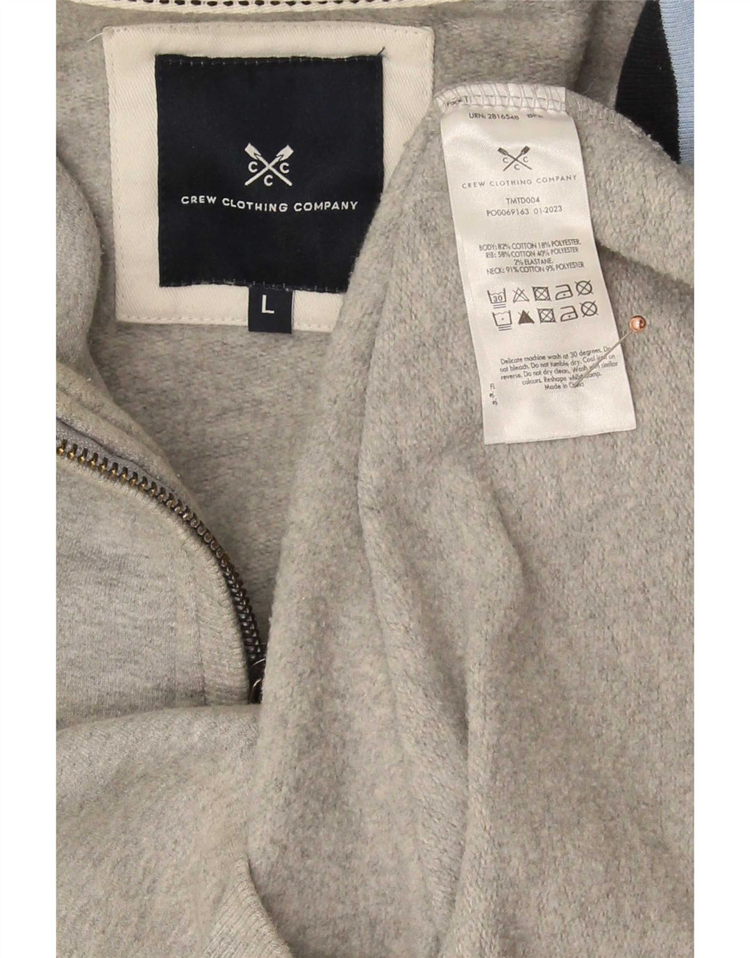 Crew Clothing Herren-Sweatshirt mit Reißverschluss am Hals, groß, aus grauer Baumwolle