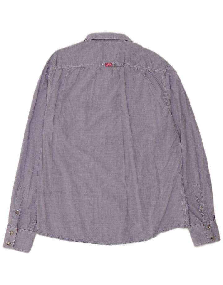 SUPERDRY Herrenhemd 2XL Blaue Nadelstreifen-Baumwolle