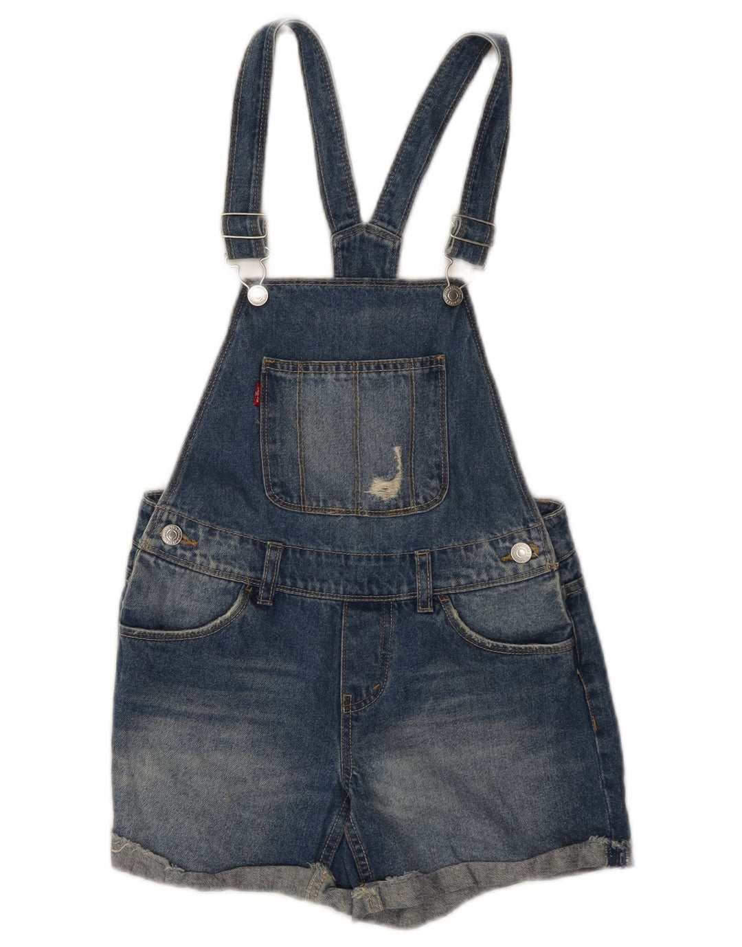 LEVI'S Mädchen-Latzhose, Denim-Shorts, 11–12 Jahre, W28, blaue Baumwolle