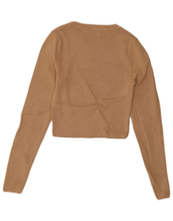 Zara Damen Pullover mit bauchfreiem U-Boot-Ausschnitt, Gr. 8, Beige, Viskose