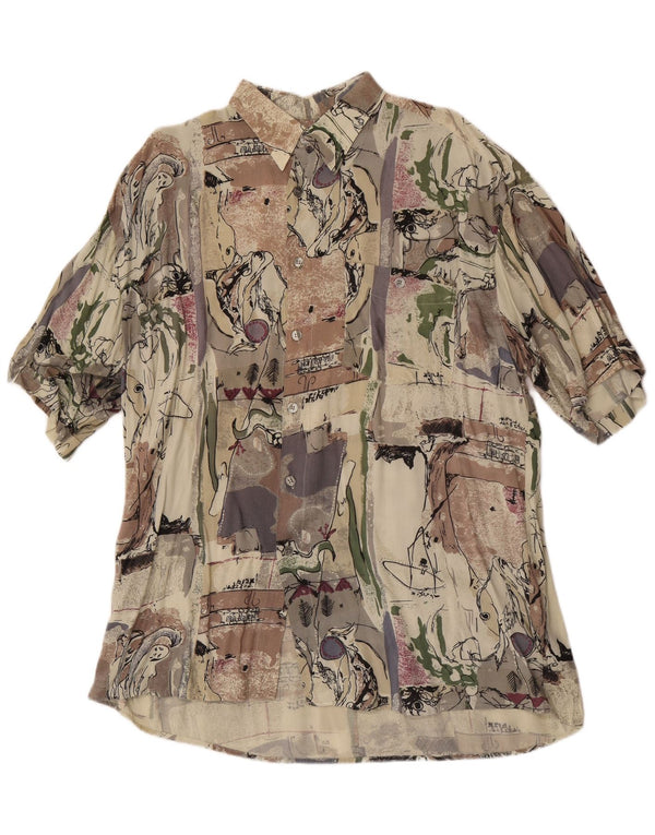 Vintage Herren-Kurzarmshirt mit abstraktem Muster, Größe 43/44 XL, Beige
