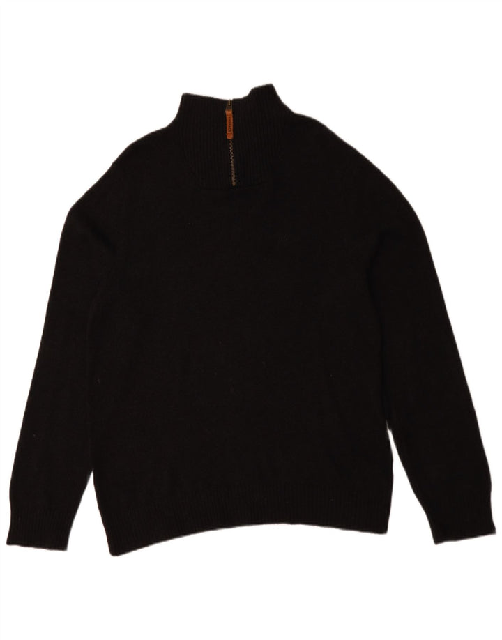 Fat Face Herren-Pullover mit Reißverschluss am Hals, mittelschwarze Baumwolle