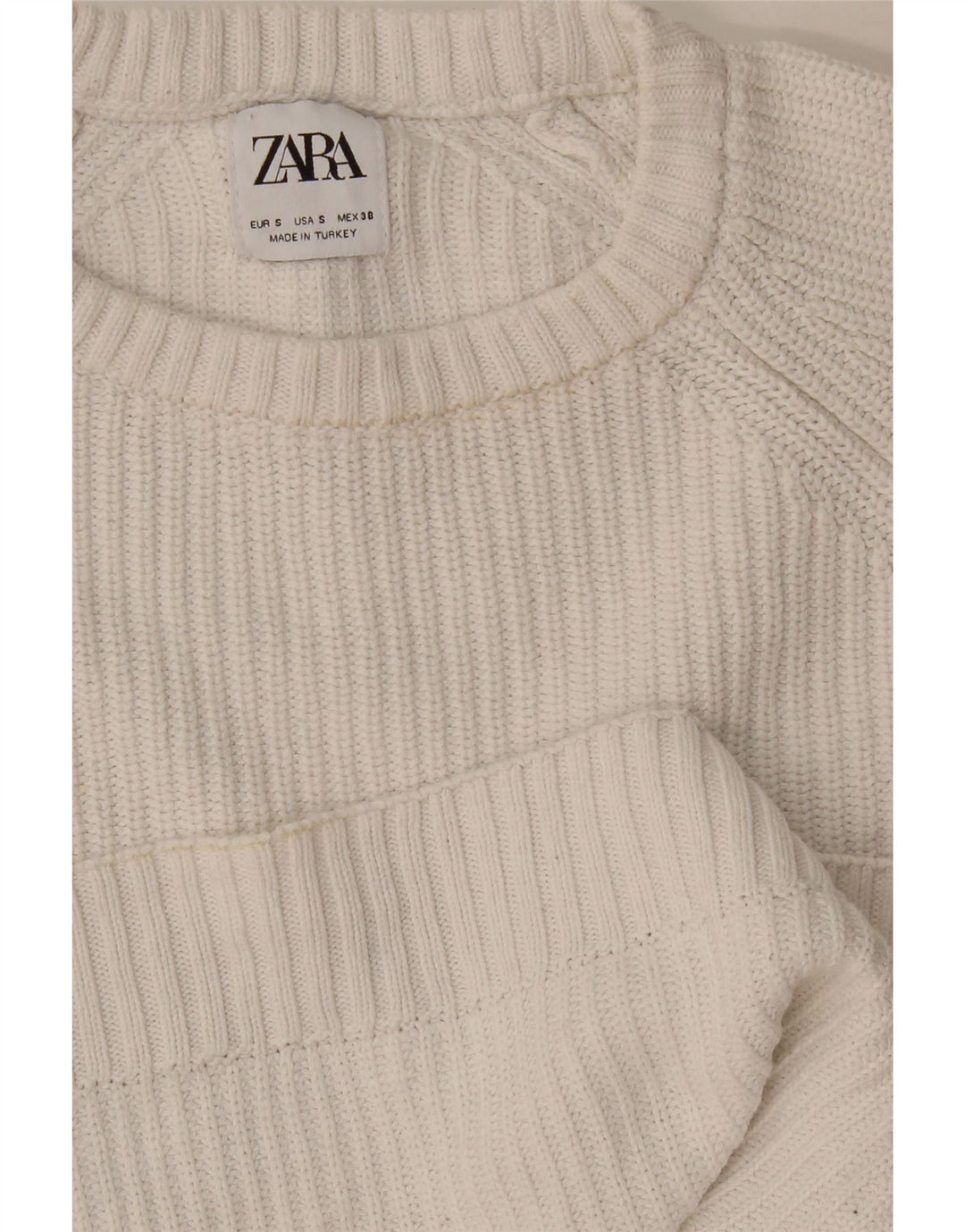 Zara Herren-Pullover mit Rundhalsausschnitt, Größe S, Weiß