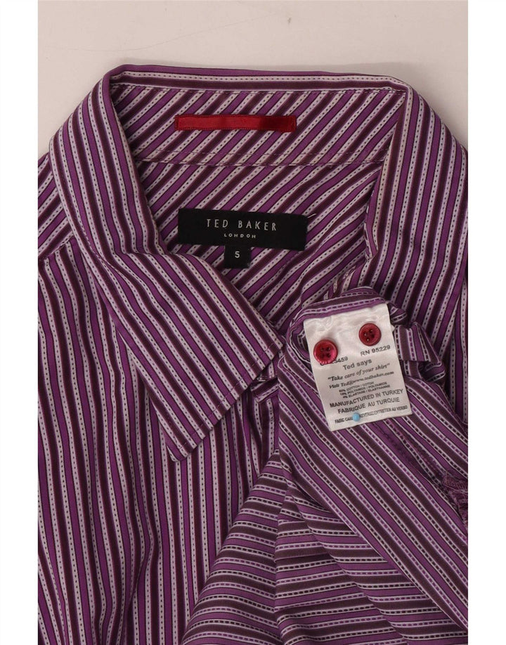 Ted Baker Herrenhemd Größe 5 XL Lila Nadelstreifen Baumwolle