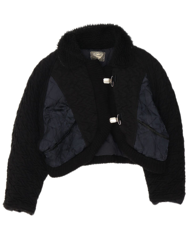 Vintage Damen Bolero Jacke UK 14 Medium Schwarz Colourblock