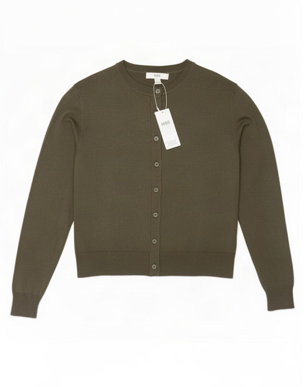 Marks & Spencer Damen Crop Cardigan Pullover UK 12 Medium Khaki Viskose