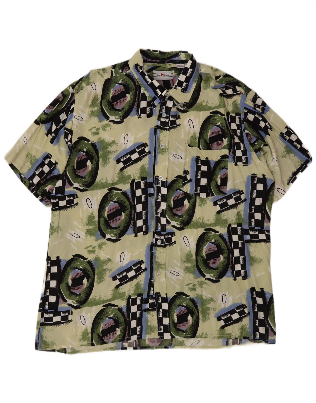 Vintage Herren Kurzarmhemd 2XL Mehrfarbige geometrische Viskose