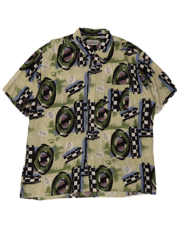 Vintage Herren Kurzarmhemd 2XL Mehrfarbige geometrische Viskose