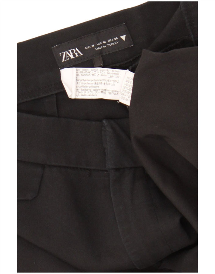 Zara Damen Bootcut-Hose, mittelgroß, W28, L25, schwarze Baumwolle