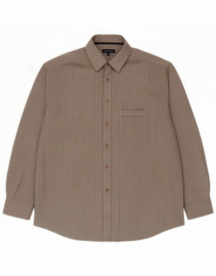 James Pringle Herrenhemd XL Graues Nadelstreifen-Polyester