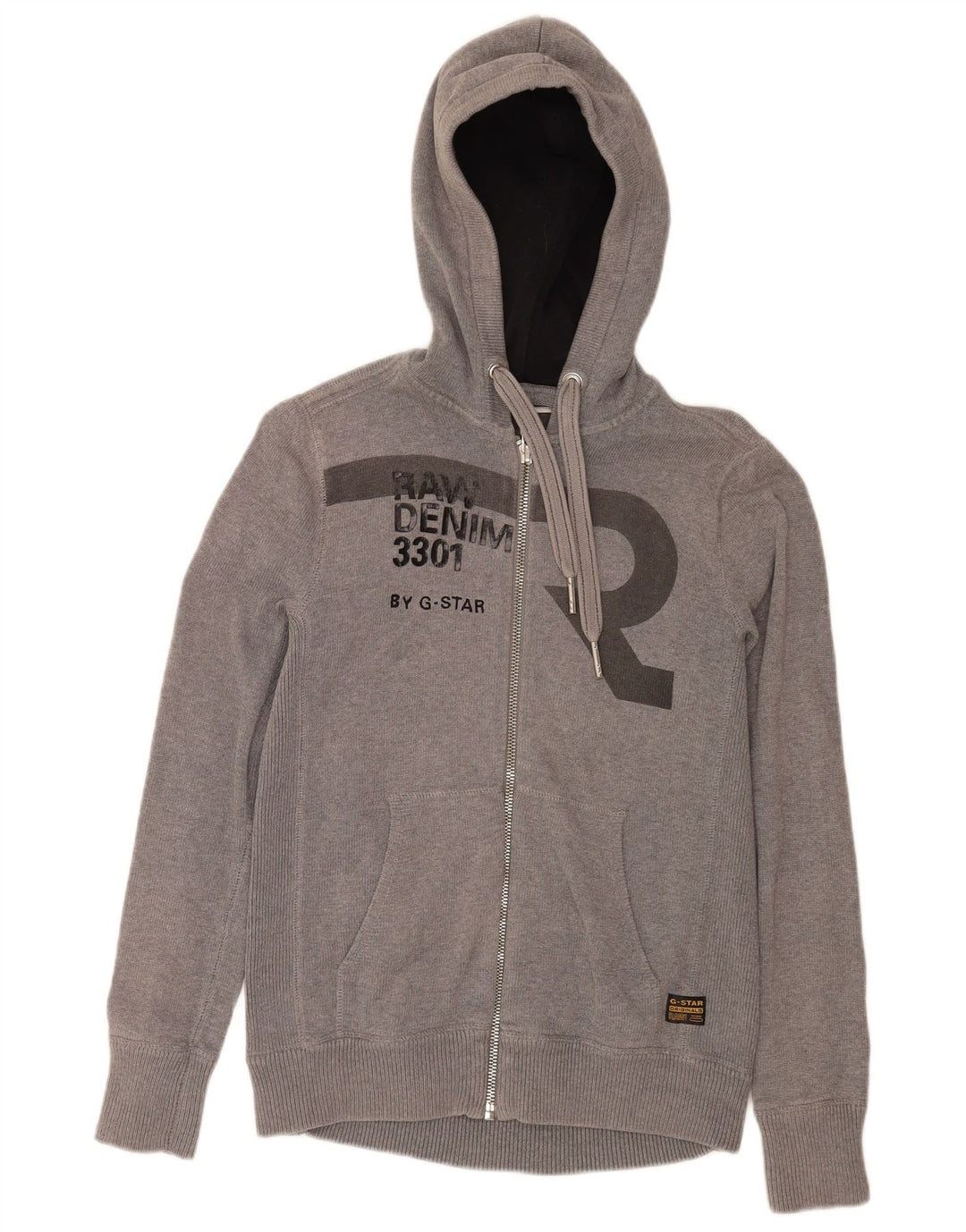 G-Star Herren-Cardigan mit Kapuze und Grafik, mittelgraue Baumwolle
