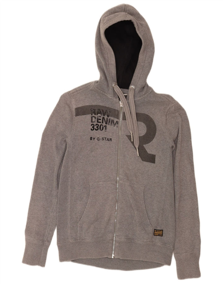 G-Star Herren-Cardigan mit Kapuze und Grafik, mittelgraue Baumwolle