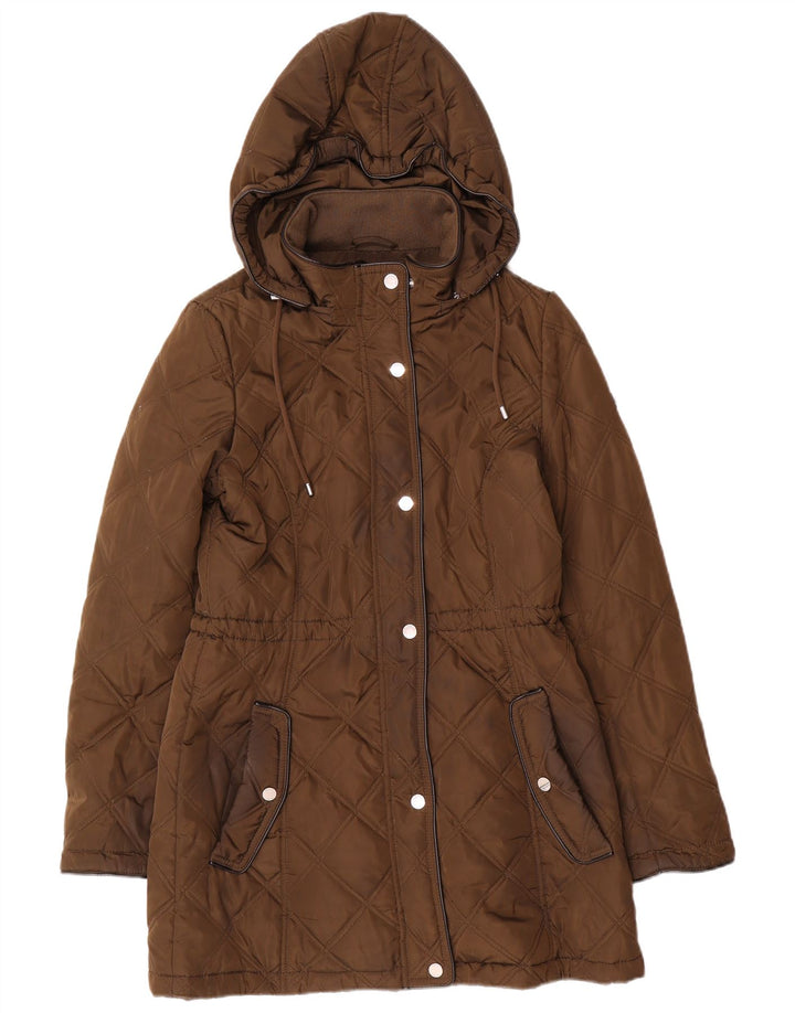 Dkny Womens Hooded Quilted Jacket UK 10 Small Braunes Polyester