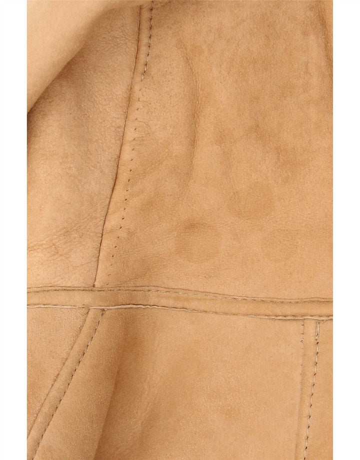 Vintage Damen Lammfelljacke mit Kapuze UK 12 Medium Beige
