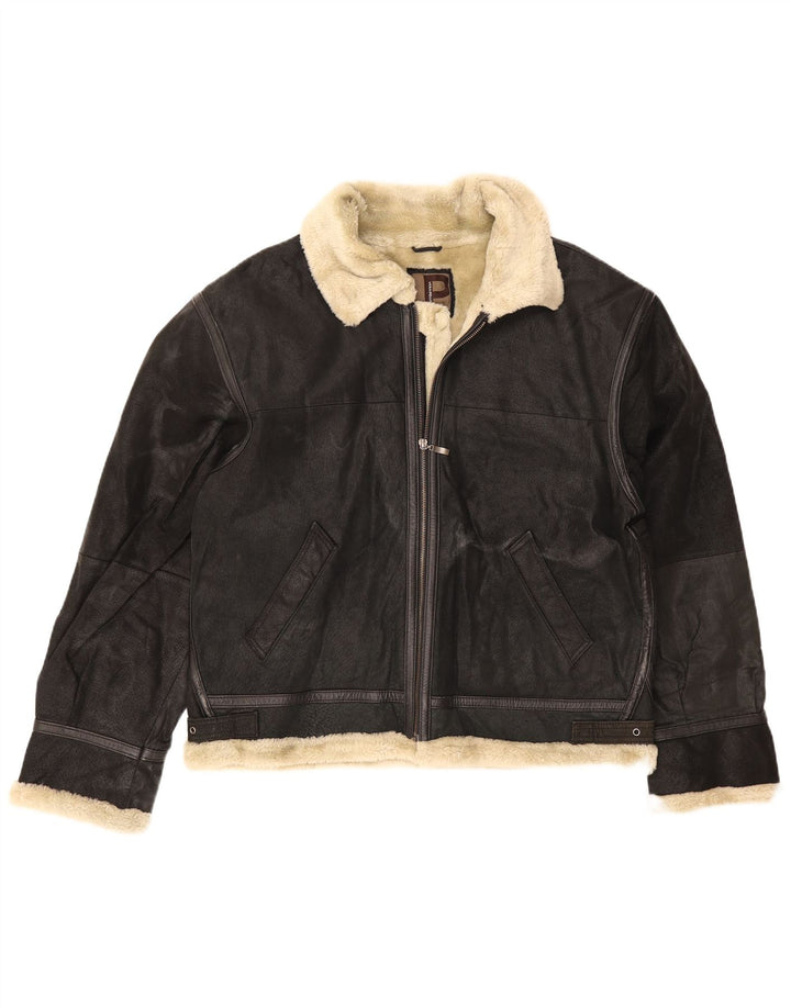 Conbipel Herren Shearling Jacke UK 42 XL Schwarzes Leder