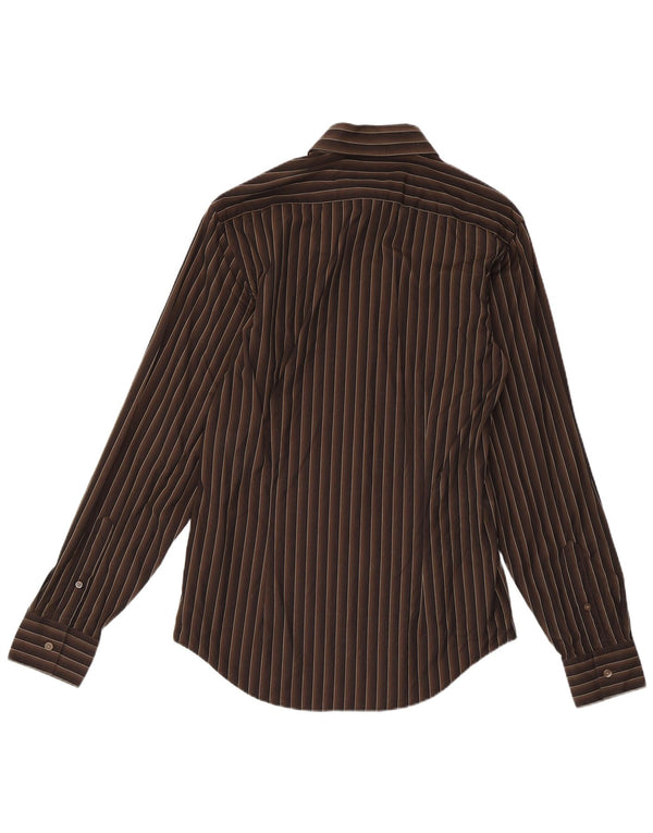 Calvin Klein Herren Slim Fit Hemd Größe 15 38 Mittelbraune Nadelstreifen-Baumwolle