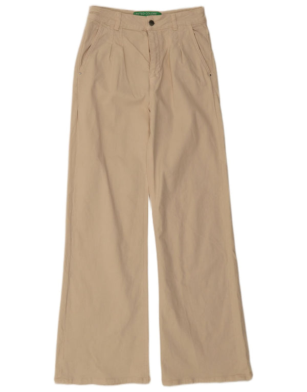 Benetton Damen High Rise Wide Leg Jeans UK 8 Small W26 L31 Beige Baumwolle