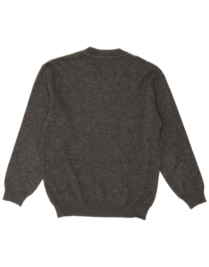 Vintage Herren V-Ausschnitt Pullover Pullover mittelgraue geometrische Merinowolle