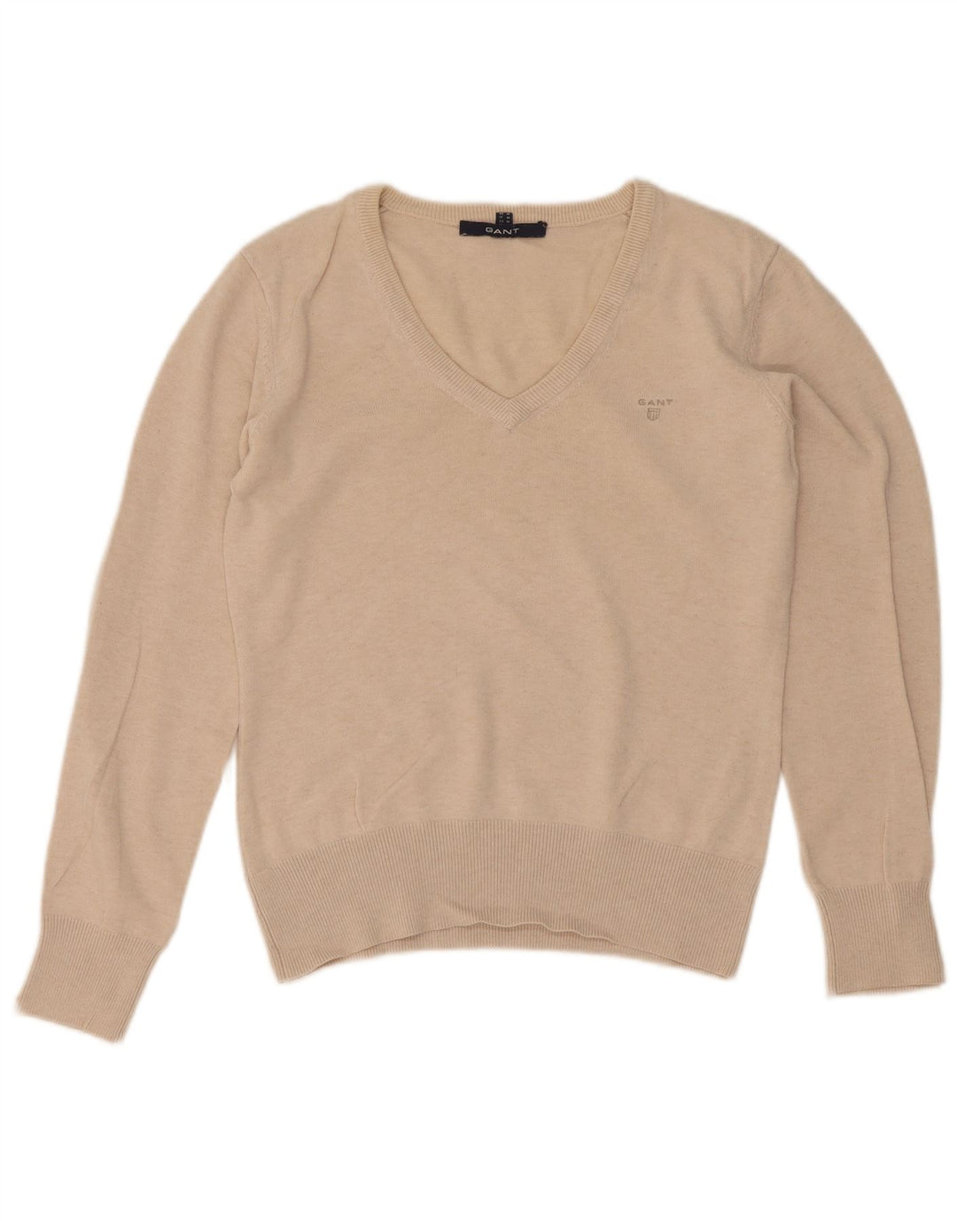 Gant Damen-Pullover mit V-Ausschnitt, UK 12, mittelbeige Baumwolle