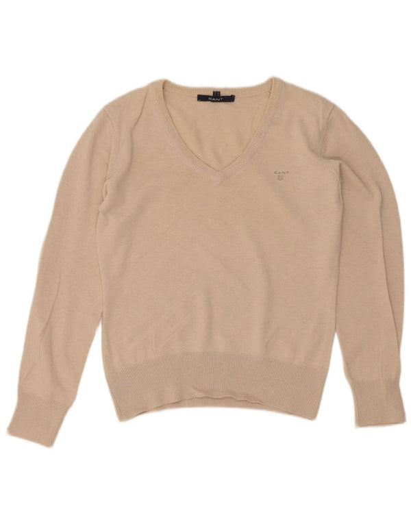 Gant Damen-Pullover mit V-Ausschnitt, UK 12, mittelbeige Baumwolle
