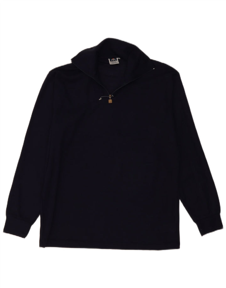 Vintage Herren-Pullover mit Reißverschluss, IT 50, mittlere marineblaue Wolle