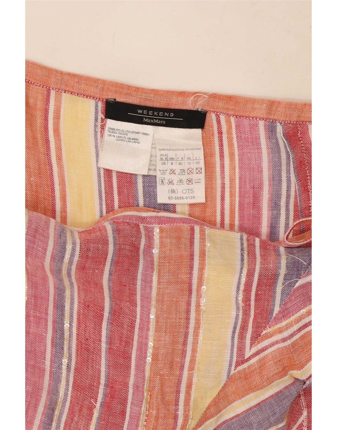 Max Mara Damen Wickelrock UK 10 Small W27 Mehrfarbig gestreiftes Leinen