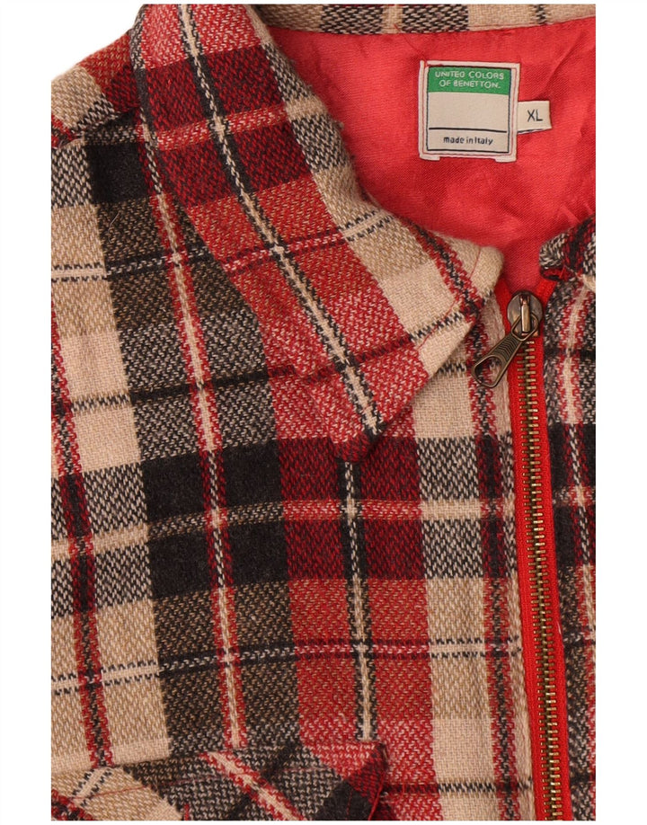 Benetton Damen-Overshirt, übergroßes Hemd, UK 18, XL, rot kariertes Polyester