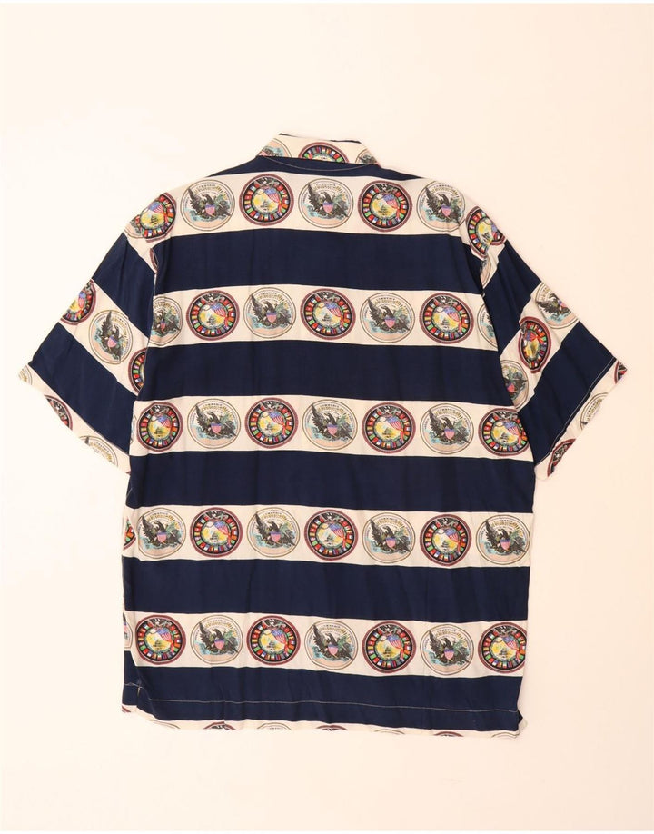 VINTAGE Herren-Kurzarmshirt mit Grafik, groß, marineblau, gestreift, Viskose