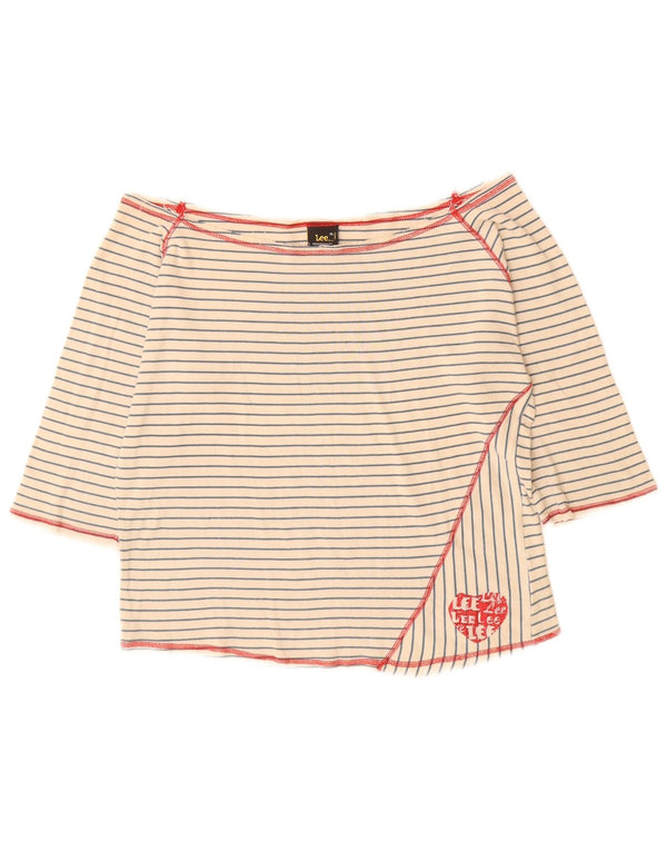 Lee Womens Off Shoulder Top 3/4 Sleeve UK 18 XL Off White Striped