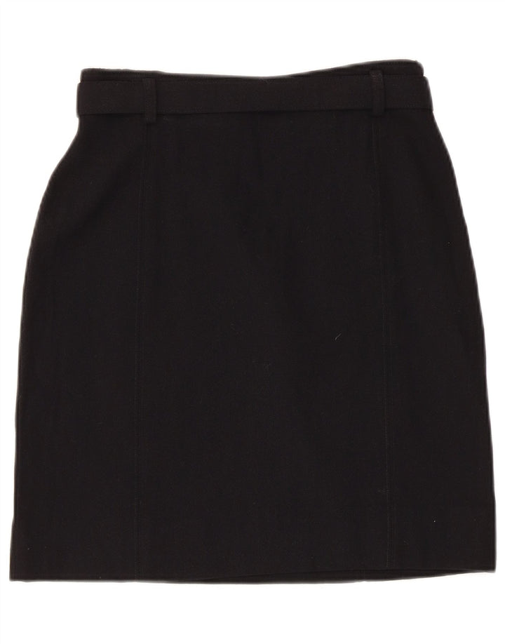 Vintage Damen Gerader Rock IT 42 Medium W26 Schwarze Wolle