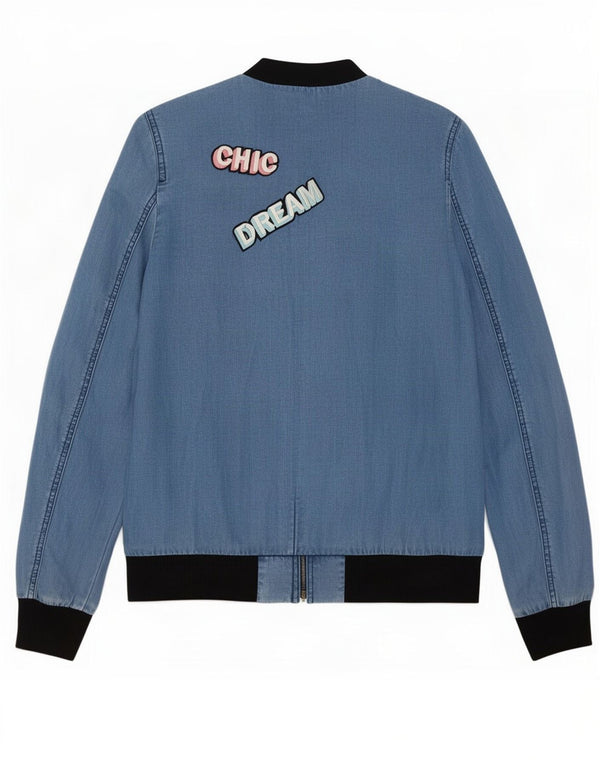 Grafische Bomberjacke für Damen von Zara, UK 6, XS, Blau, Colourblock-Lyocell