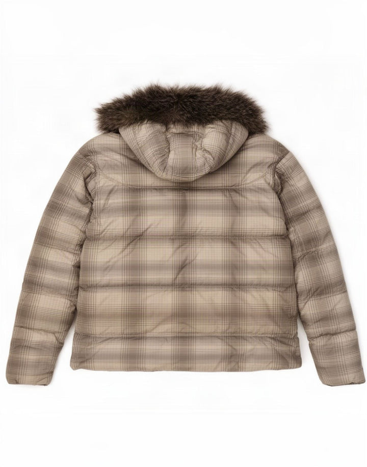 Columbia Wattierte Damenjacke mit Kapuze, UK 18, XL, grau kariertes Polyester