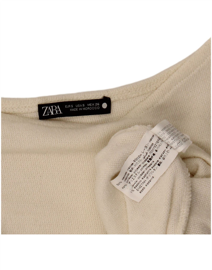 Zara Damen Übergroßes asymmetrisches Top Langarm UK 10 Small Off White