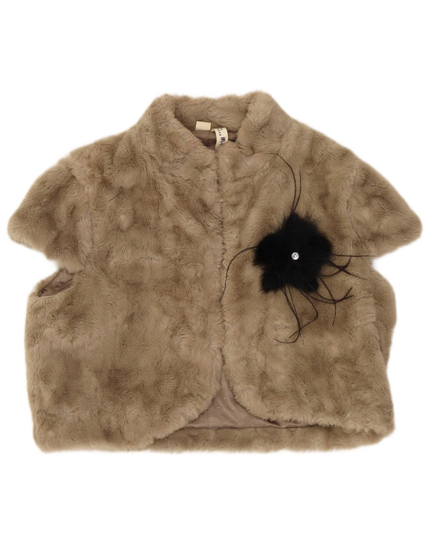 Monsoon Damen Kunstpelzweste UK 14 Large Braunes Blumenmuster aus Polyester